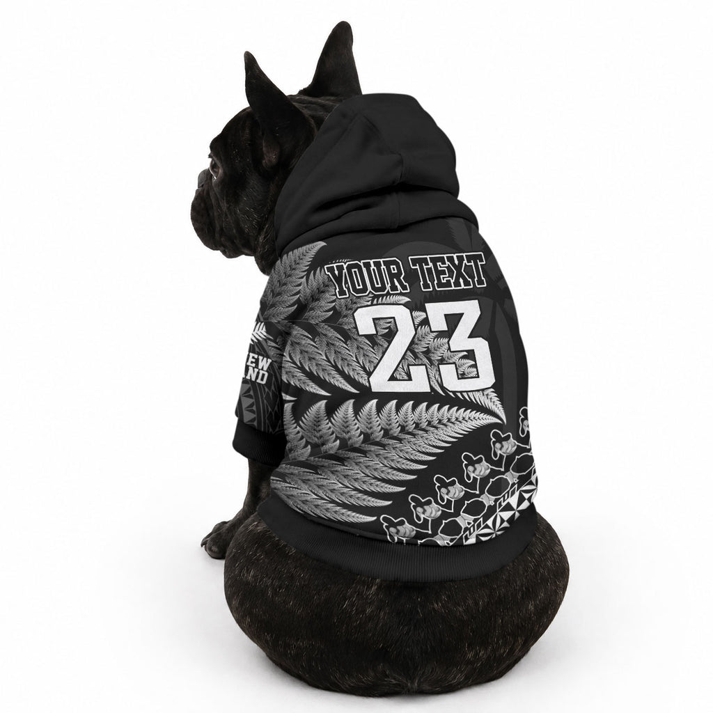 Custom Fiji New Zealand Maori Rugby Pet Hoodie Cibi Dance with Black Fern