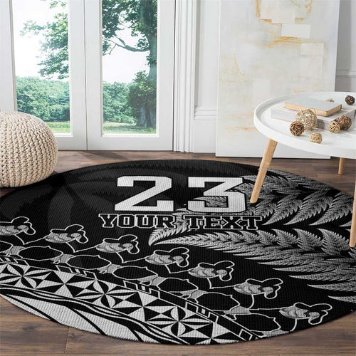 Custom Fiji New Zealand Rugby Round Carpet Cibi Dance with Black Fern