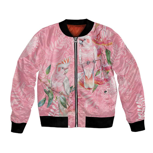 Personalised Galah Cockatoo Eucalyptus Flowers Bomber Jacket Australian Breast Cancer Spirit - Aussie Hoodie