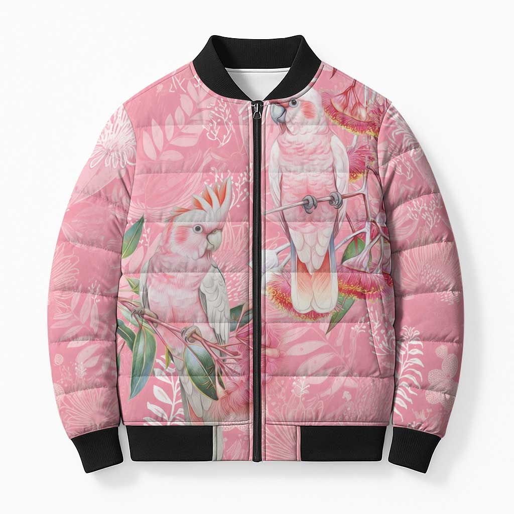 Personalised Galah Cockatoo Eucalyptus Flowers Bomber Puffer Jacket Australian Breast Cancer Spirit - Aussie Hoodie