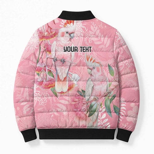 Personalised Galah Cockatoo Eucalyptus Flowers Bomber Puffer Jacket Australian Breast Cancer Spirit - Aussie Hoodie
