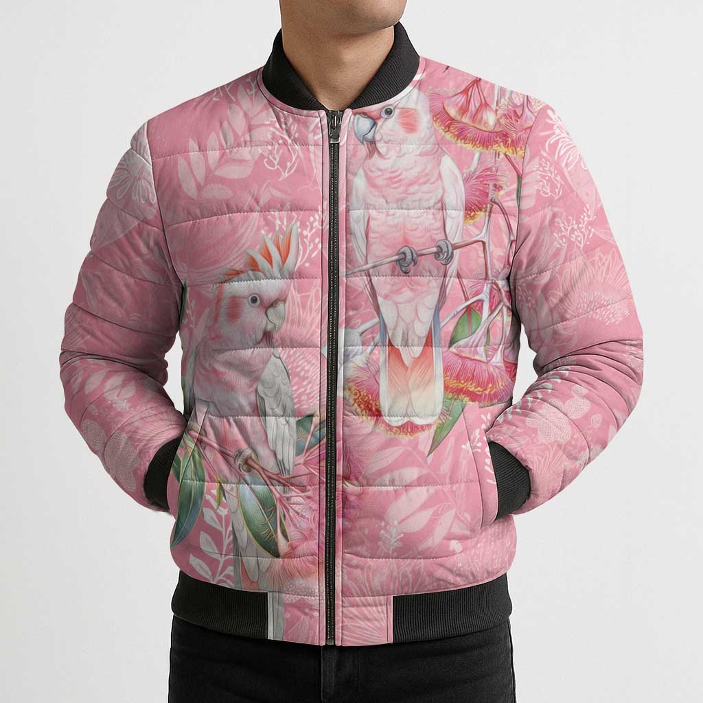 Personalised Galah Cockatoo Eucalyptus Flowers Bomber Puffer Jacket Australian Breast Cancer Spirit - Aussie Hoodie