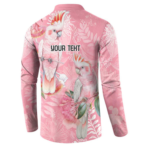 Personalised Galah Cockatoo Eucalyptus Flowers Button Sweatshirt Australian Breast Cancer Spirit - Aussie Hoodie