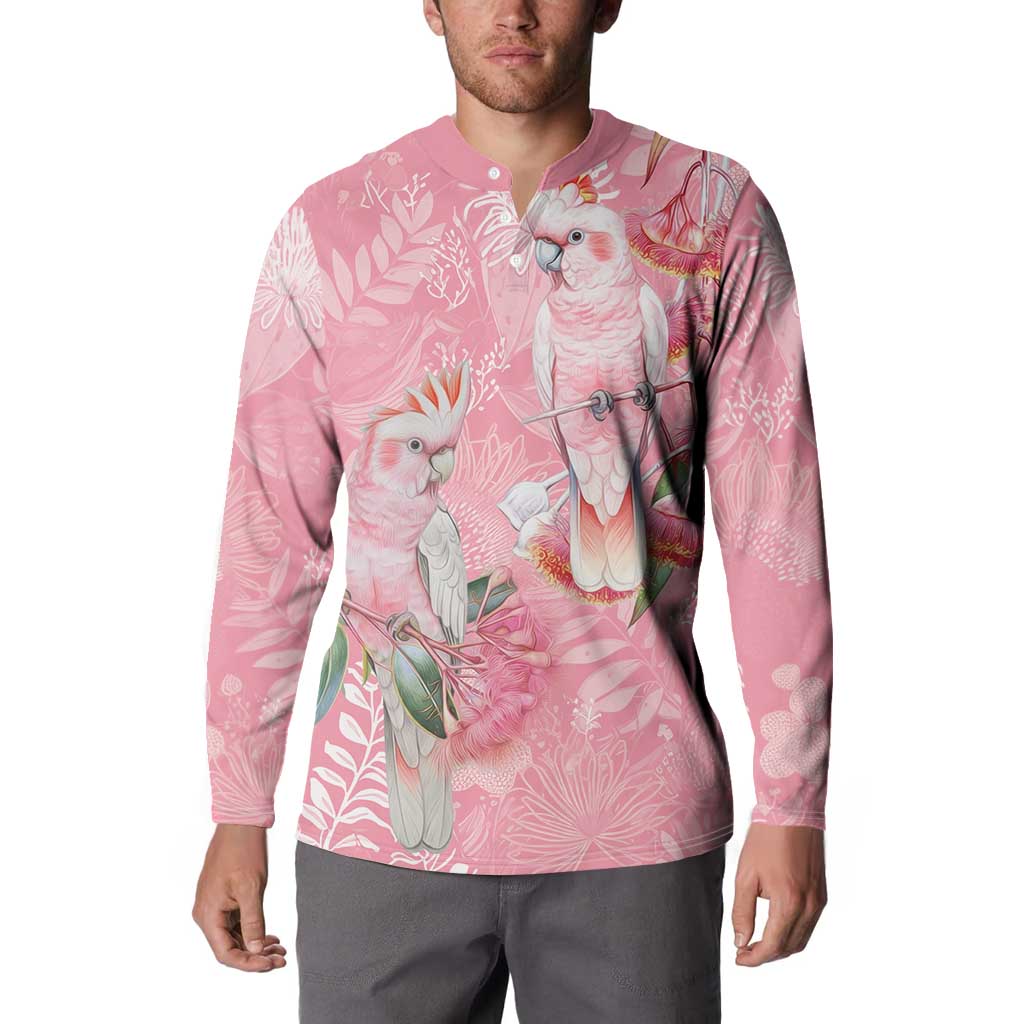 Personalised Galah Cockatoo Eucalyptus Flowers Button Sweatshirt Australian Breast Cancer Spirit - Aussie Hoodie