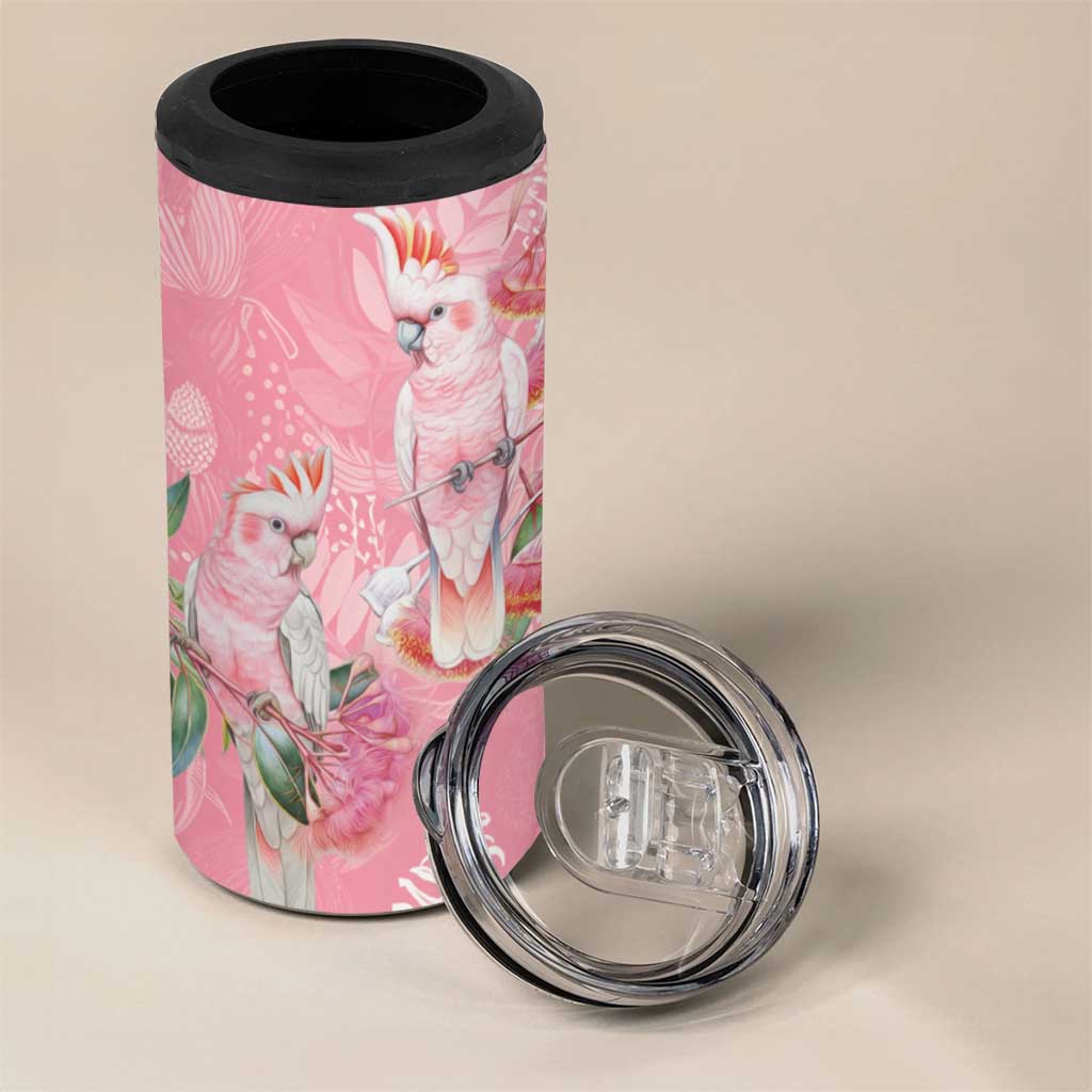 Personalised Galah Cockatoo Eucalyptus Flowers 4 in 1 Can Cooler Tumbler Australian Breast Cancer Spirit - Aussie Hoodie