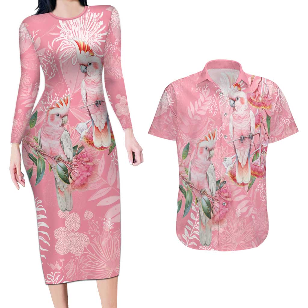 Personalised Galah Cockatoo Eucalyptus Flowers Couples Matching Long Sleeve Bodycon Dress and Hawaiian Shirt Australian Breast Cancer Spirit - Aussie Hoodie
