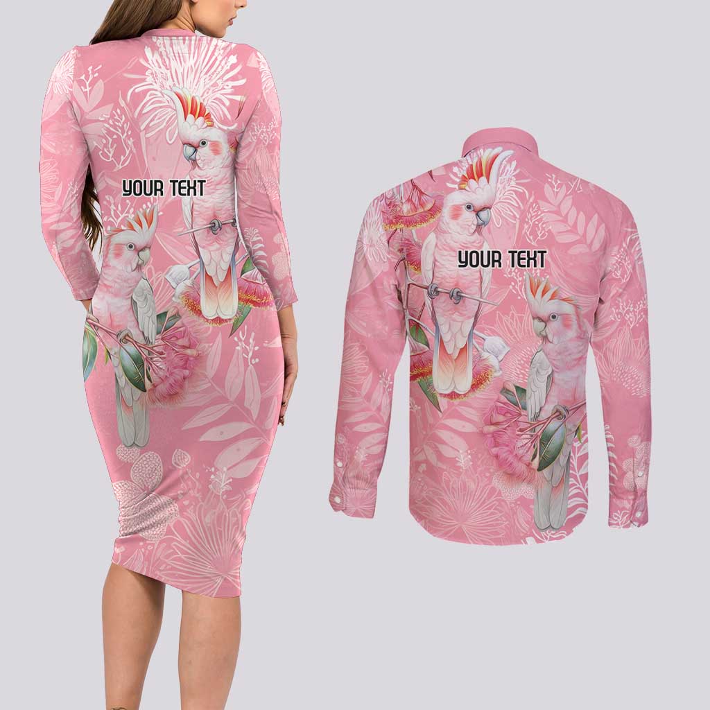 Personalised Galah Cockatoo Eucalyptus Flowers Couples Matching Long Sleeve Bodycon Dress and Long Sleeve Button Shirt Australian Breast Cancer Spirit - Aussie Hoodie