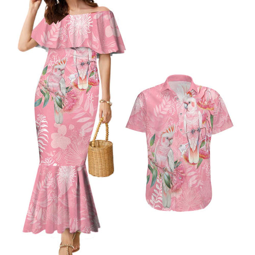 Personalised Galah Cockatoo Eucalyptus Flowers Couples Matching Mermaid Dress and Hawaiian Shirt Australian Breast Cancer Spirit - Aussie Hoodie