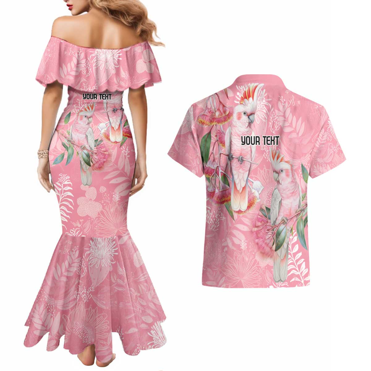 Personalised Galah Cockatoo Eucalyptus Flowers Couples Matching Mermaid Dress and Hawaiian Shirt Australian Breast Cancer Spirit - Aussie Hoodie