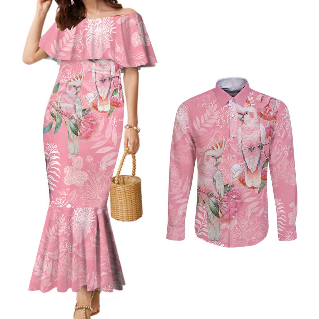 Personalised Galah Cockatoo Eucalyptus Flowers Couples Matching Mermaid Dress and Long Sleeve Button Shirt Australian Breast Cancer Spirit - Aussie Hoodie