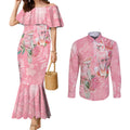 Personalised Galah Cockatoo Eucalyptus Flowers Couples Matching Mermaid Dress and Long Sleeve Button Shirt Australian Breast Cancer Spirit - Aussie Hoodie