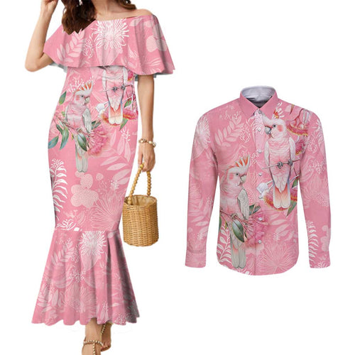Personalised Galah Cockatoo Eucalyptus Flowers Couples Matching Mermaid Dress and Long Sleeve Button Shirt Australian Breast Cancer Spirit - Aussie Hoodie