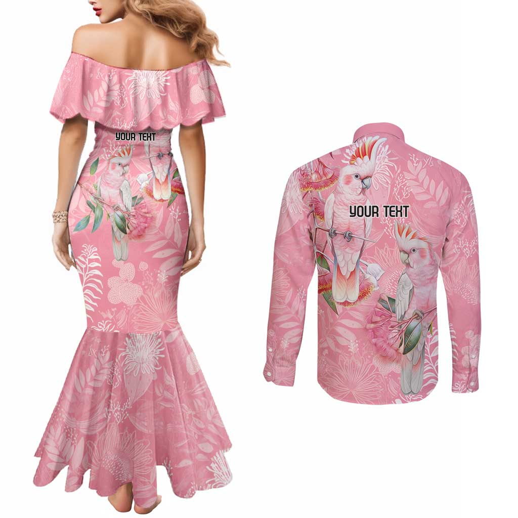 Personalised Galah Cockatoo Eucalyptus Flowers Couples Matching Mermaid Dress and Long Sleeve Button Shirt Australian Breast Cancer Spirit - Aussie Hoodie