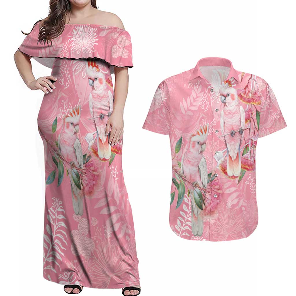 Personalised Galah Cockatoo Eucalyptus Flowers Couples Matching Off Shoulder Maxi Dress and Hawaiian Shirt Australian Breast Cancer Spirit - Aussie Hoodie