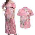 Personalised Galah Cockatoo Eucalyptus Flowers Couples Matching Off Shoulder Maxi Dress and Hawaiian Shirt Australian Breast Cancer Spirit - Aussie Hoodie