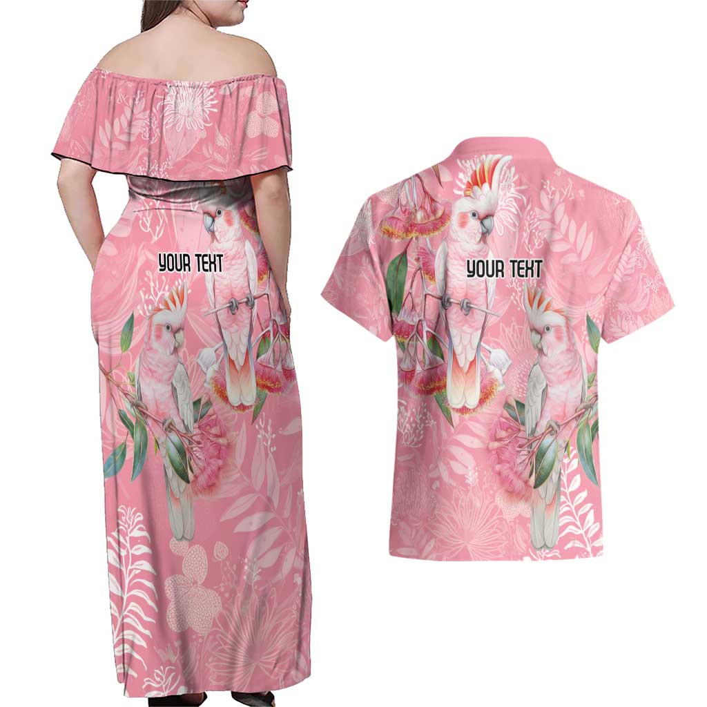 Personalised Galah Cockatoo Eucalyptus Flowers Couples Matching Off Shoulder Maxi Dress and Hawaiian Shirt Australian Breast Cancer Spirit - Aussie Hoodie