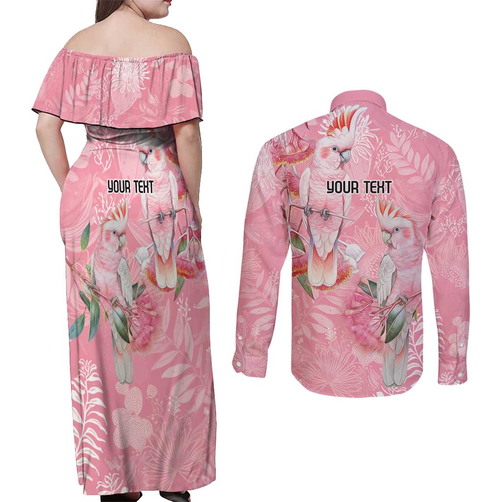 Personalised Galah Cockatoo Eucalyptus Flowers Couples Matching Off Shoulder Maxi Dress and Long Sleeve Button Shirt Australian Breast Cancer Spirit - Aussie Hoodie