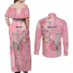 Personalised Galah Cockatoo Eucalyptus Flowers Couples Matching Off Shoulder Maxi Dress and Long Sleeve Button Shirt Australian Breast Cancer Spirit - Aussie Hoodie