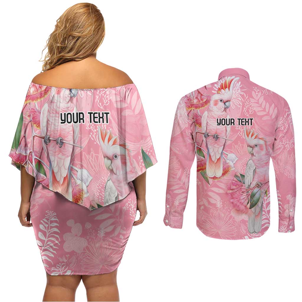 Personalised Galah Cockatoo Eucalyptus Flowers Couples Matching Off Shoulder Short Dress and Long Sleeve Button Shirt Australian Breast Cancer Spirit - Aussie Hoodie