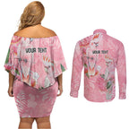 Personalised Galah Cockatoo Eucalyptus Flowers Couples Matching Off Shoulder Short Dress and Long Sleeve Button Shirt Australian Breast Cancer Spirit - Aussie Hoodie