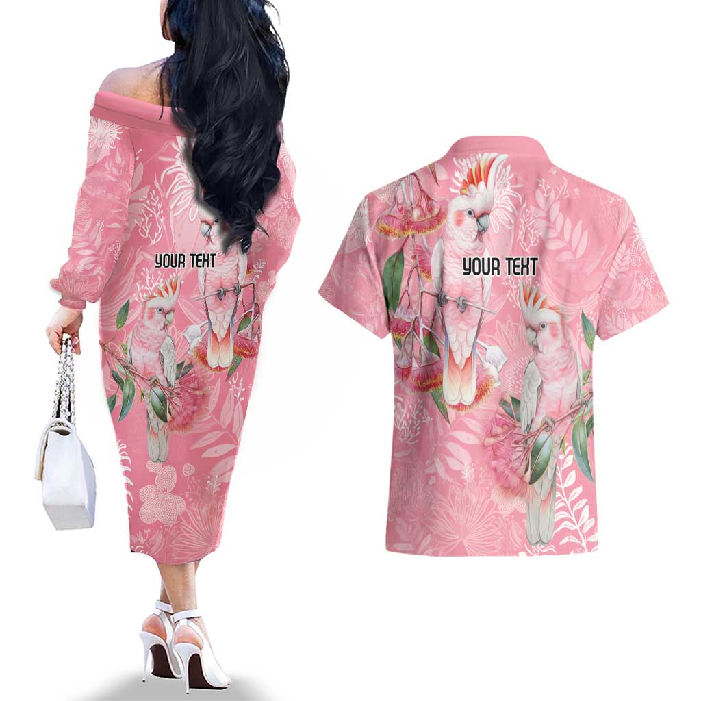 Personalised Galah Cockatoo Eucalyptus Flowers Couples Matching Off The Shoulder Long Sleeve Dress and Hawaiian Shirt Australian Breast Cancer Spirit - Aussie Hoodie