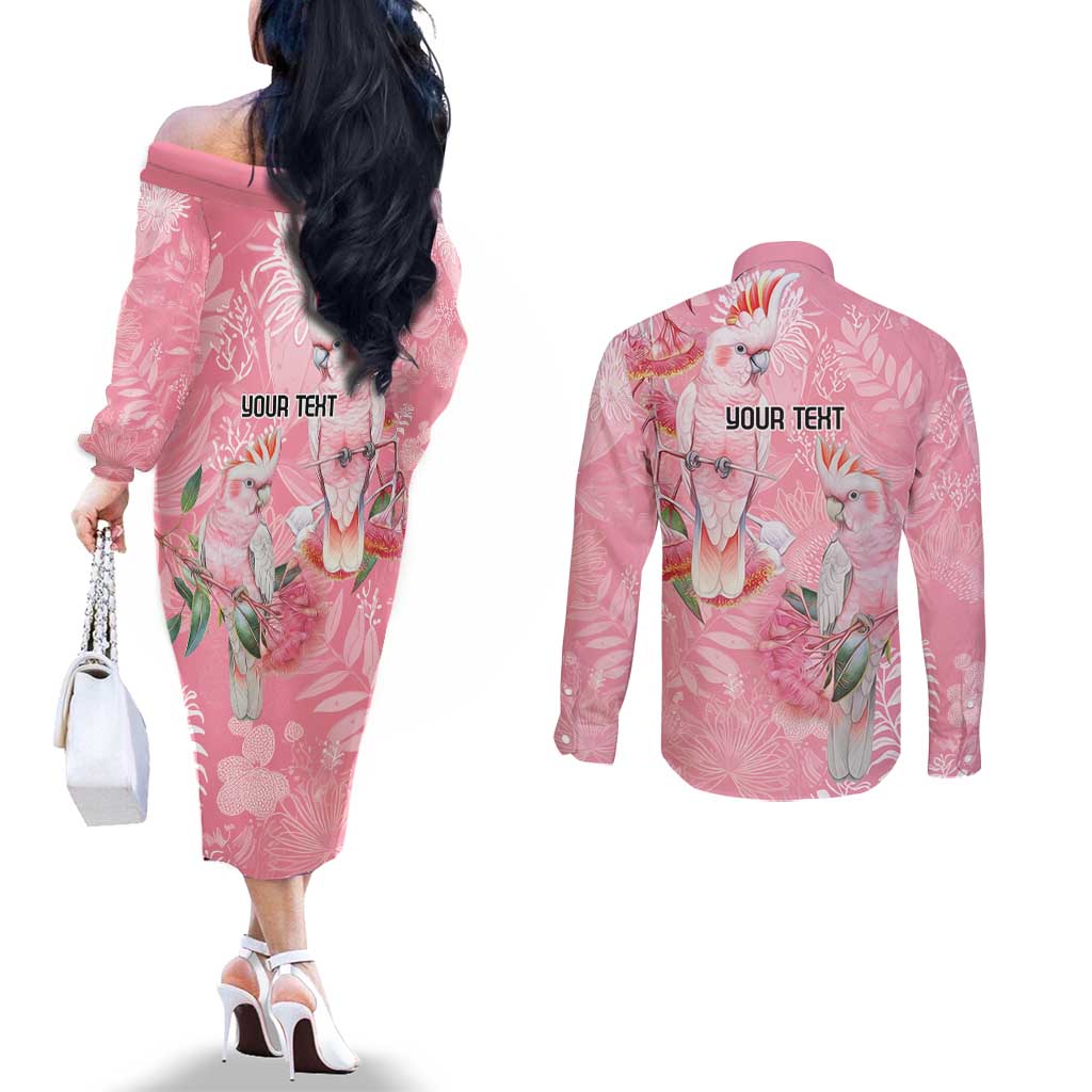 Personalised Galah Cockatoo Eucalyptus Flowers Couples Matching Off The Shoulder Long Sleeve Dress and Long Sleeve Button Shirt Australian Breast Cancer Spirit - Aussie Hoodie