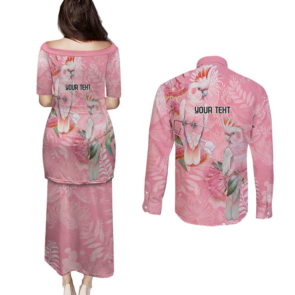 Personalised Galah Cockatoo Eucalyptus Flowers Couples Matching Puletasi and Long Sleeve Button Shirt Australian Breast Cancer Spirit - Aussie Hoodie