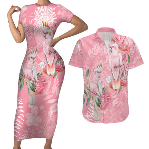 Personalised Galah Cockatoo Eucalyptus Flowers Couples Matching Short Sleeve Bodycon Dress and Hawaiian Shirt Australian Breast Cancer Spirit - Aussie Hoodie