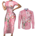 Personalised Galah Cockatoo Eucalyptus Flowers Couples Matching Short Sleeve Bodycon Dress and Long Sleeve Button Shirt Australian Breast Cancer Spirit - Aussie Hoodie