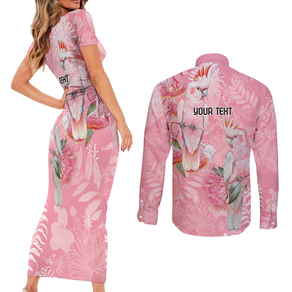 Personalised Galah Cockatoo Eucalyptus Flowers Couples Matching Short Sleeve Bodycon Dress and Long Sleeve Button Shirt Australian Breast Cancer Spirit - Aussie Hoodie