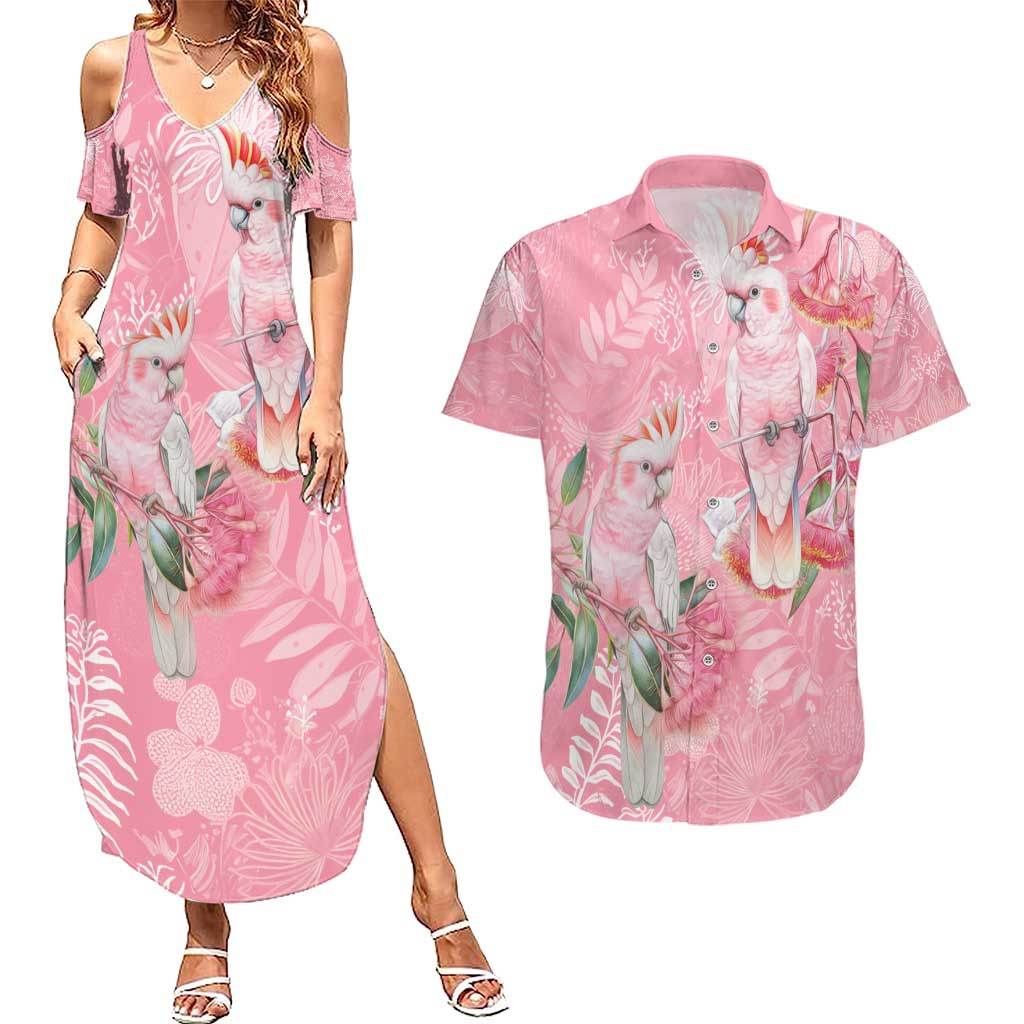 Personalised Galah Cockatoo Eucalyptus Flowers Couples Matching Summer Maxi Dress and Hawaiian Shirt Australian Breast Cancer Spirit - Aussie Hoodie