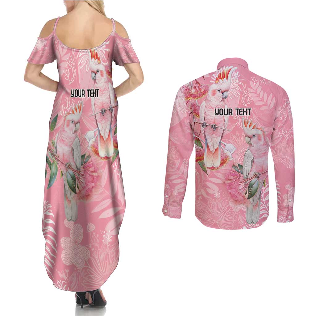 Personalised Galah Cockatoo Eucalyptus Flowers Couples Matching Summer Maxi Dress and Long Sleeve Button Shirt Australian Breast Cancer Spirit - Aussie Hoodie