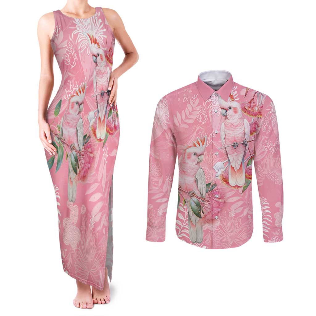 Personalised Galah Cockatoo Eucalyptus Flowers Couples Matching Tank Maxi Dress and Long Sleeve Button Shirt Australian Breast Cancer Spirit - Aussie Hoodie