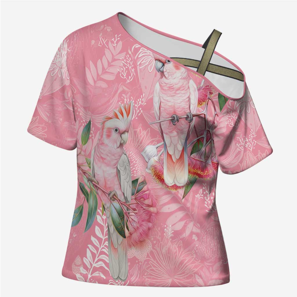 Personalised Galah Cockatoo Eucalyptus Flowers Cross Shoulder Shirt Australian Breast Cancer Spirit - Aussie Hoodie