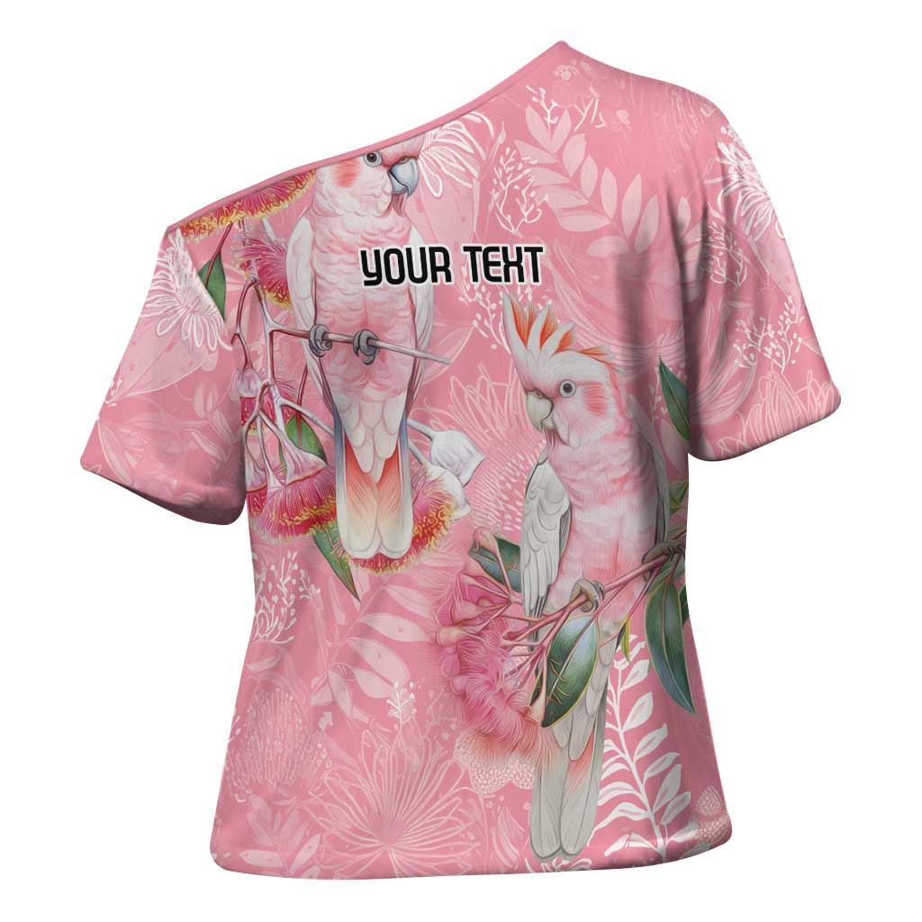 Personalised Galah Cockatoo Eucalyptus Flowers Cross Shoulder Shirt Australian Breast Cancer Spirit - Aussie Hoodie