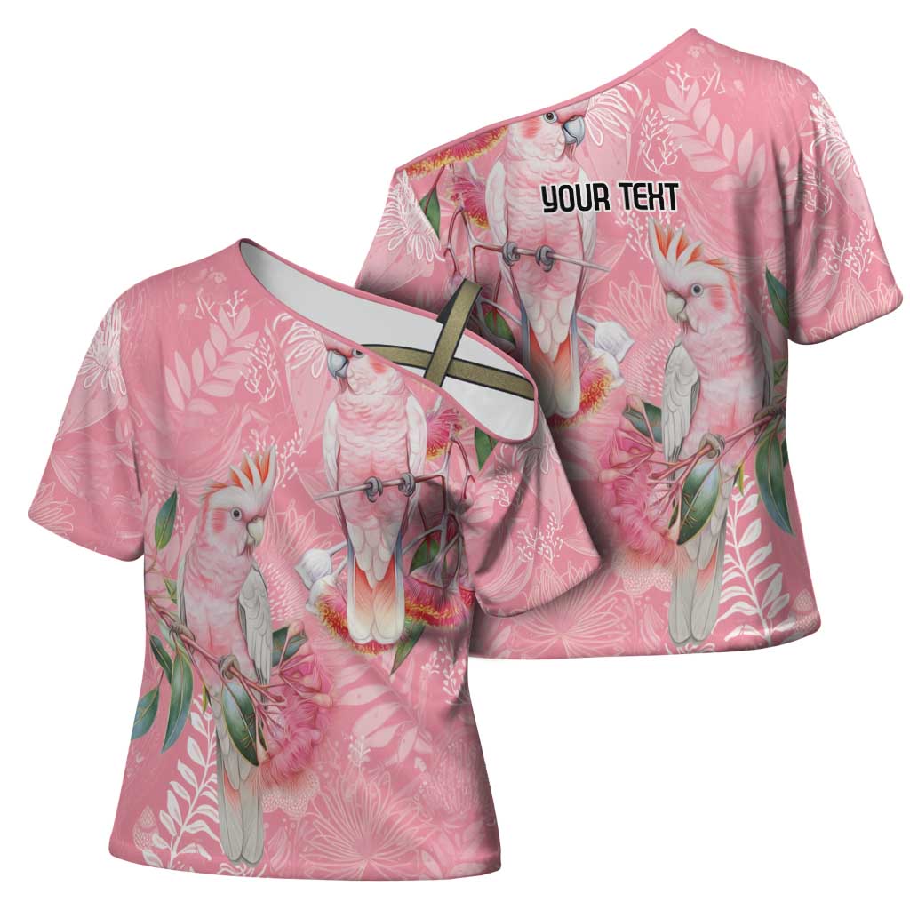 Personalised Galah Cockatoo Eucalyptus Flowers Cross Shoulder Shirt Australian Breast Cancer Spirit - Aussie Hoodie