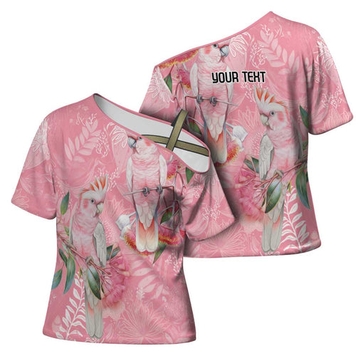 Personalised Galah Cockatoo Eucalyptus Flowers Cross Shoulder Shirt Australian Breast Cancer Spirit - Aussie Hoodie