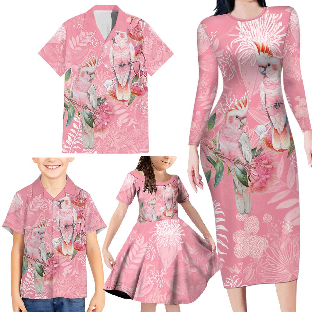 Personalised Galah Cockatoo Eucalyptus Flowers Family Matching Long Sleeve Bodycon Dress and Hawaiian Shirt Australian Breast Cancer Spirit - Aussie Hoodie
