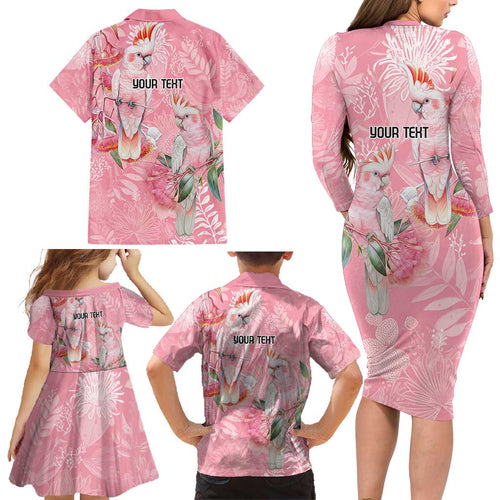 Personalised Galah Cockatoo Eucalyptus Flowers Family Matching Long Sleeve Bodycon Dress and Hawaiian Shirt Australian Breast Cancer Spirit - Aussie Hoodie