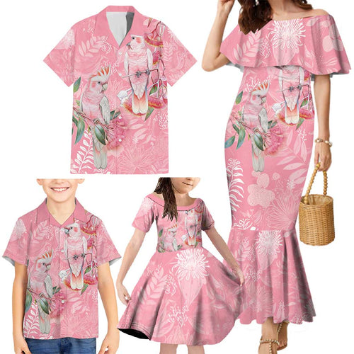 Personalised Galah Cockatoo Eucalyptus Flowers Family Matching Mermaid Dress and Hawaiian Shirt Australian Breast Cancer Spirit - Aussie Hoodie