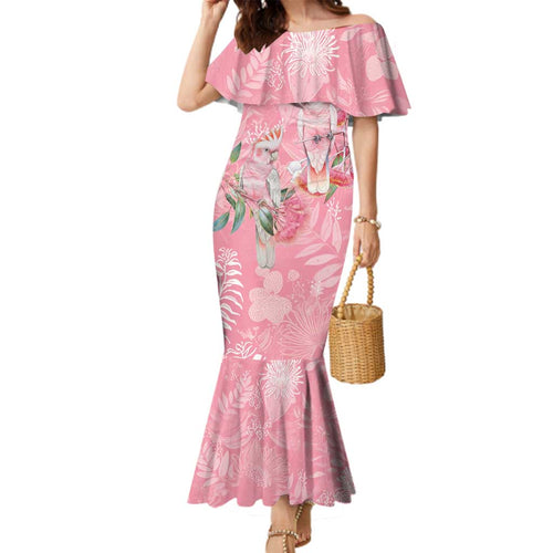 Personalised Galah Cockatoo Eucalyptus Flowers Family Matching Mermaid Dress and Hawaiian Shirt Australian Breast Cancer Spirit - Aussie Hoodie