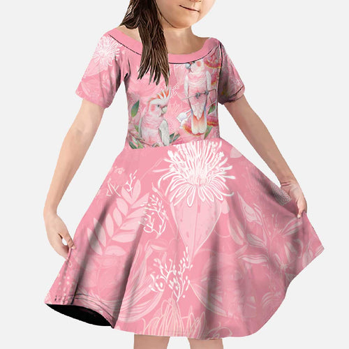 Personalised Galah Cockatoo Eucalyptus Flowers Family Matching Off The Shoulder Long Sleeve Dress and Hawaiian Shirt Australian Breast Cancer Spirit - Aussie Hoodie
