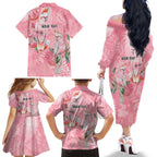 Personalised Galah Cockatoo Eucalyptus Flowers Family Matching Off The Shoulder Long Sleeve Dress and Hawaiian Shirt Australian Breast Cancer Spirit - Aussie Hoodie