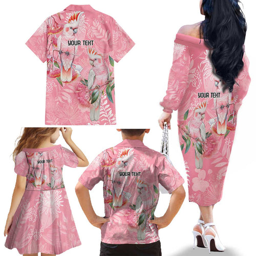 Personalised Galah Cockatoo Eucalyptus Flowers Family Matching Off The Shoulder Long Sleeve Dress and Hawaiian Shirt Australian Breast Cancer Spirit - Aussie Hoodie