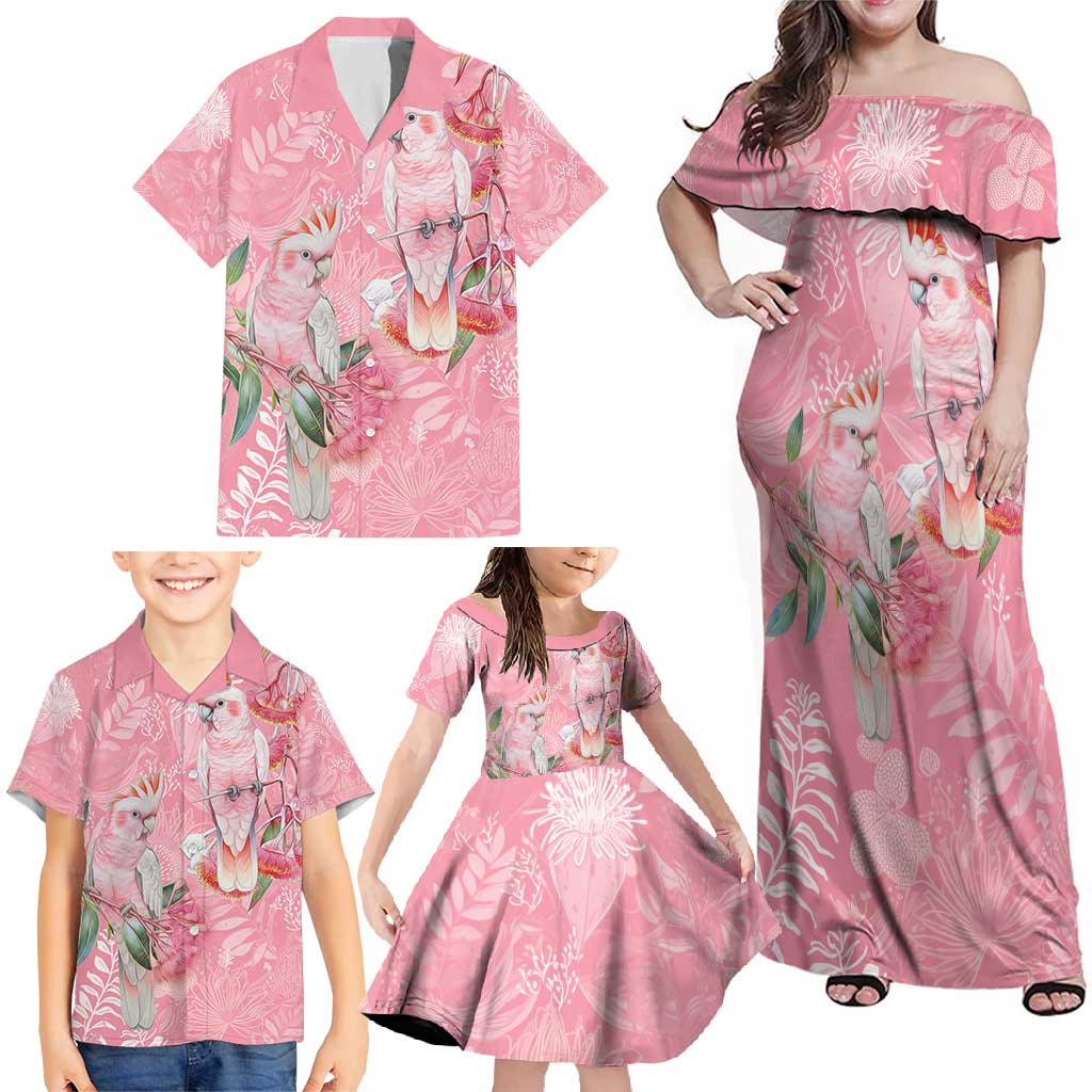 Personalised Galah Cockatoo Eucalyptus Flowers Family Matching Off Shoulder Maxi Dress and Hawaiian Shirt Australian Breast Cancer Spirit - Aussie Hoodie