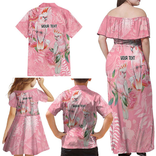 Personalised Galah Cockatoo Eucalyptus Flowers Family Matching Off Shoulder Maxi Dress and Hawaiian Shirt Australian Breast Cancer Spirit - Aussie Hoodie
