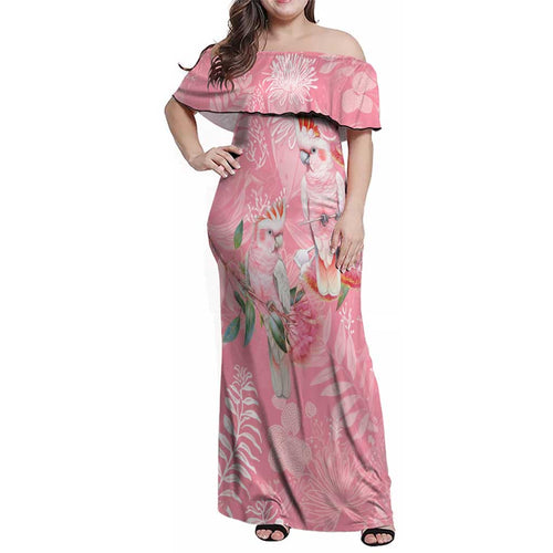 Personalised Galah Cockatoo Eucalyptus Flowers Family Matching Off Shoulder Maxi Dress and Hawaiian Shirt Australian Breast Cancer Spirit - Aussie Hoodie