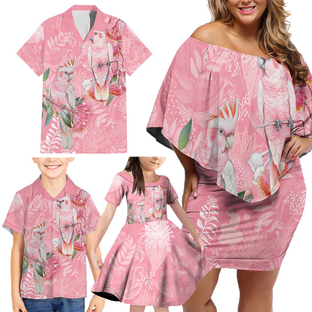 Personalised Galah Cockatoo Eucalyptus Flowers Family Matching Off Shoulder Short Dress and Hawaiian Shirt Australian Breast Cancer Spirit - Aussie Hoodie