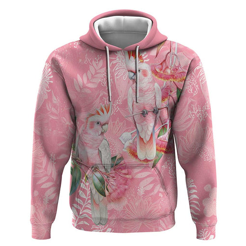Personalised Galah Cockatoo Eucalyptus Flowers Hoodie Australian Breast Cancer Spirit - Aussie Hoodie