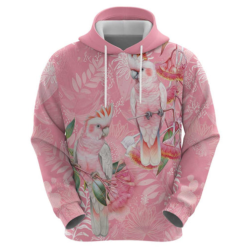 Personalised Galah Cockatoo Eucalyptus Flowers Hoodie Australian Breast Cancer Spirit - Aussie Hoodie